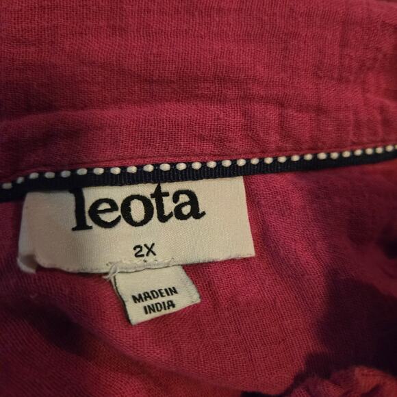 Leota 2X Hot Pink 100% Cotton Button Up Tunic Shirt Roll Tab Sleeve - Picture 7 of 8